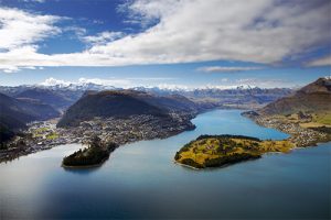 View of Frankton, Queenstown from Cecil Peak in New Zealand